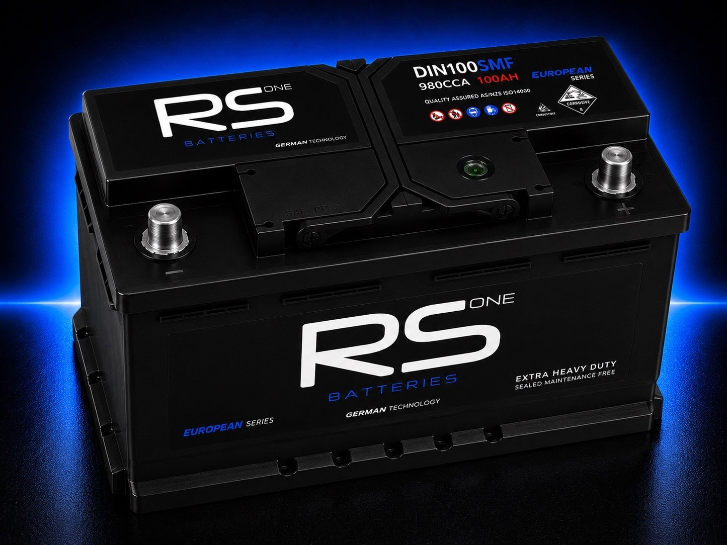 RS ONE DIN100 European Series Starting Battery – 980CCA 100Ah SMF