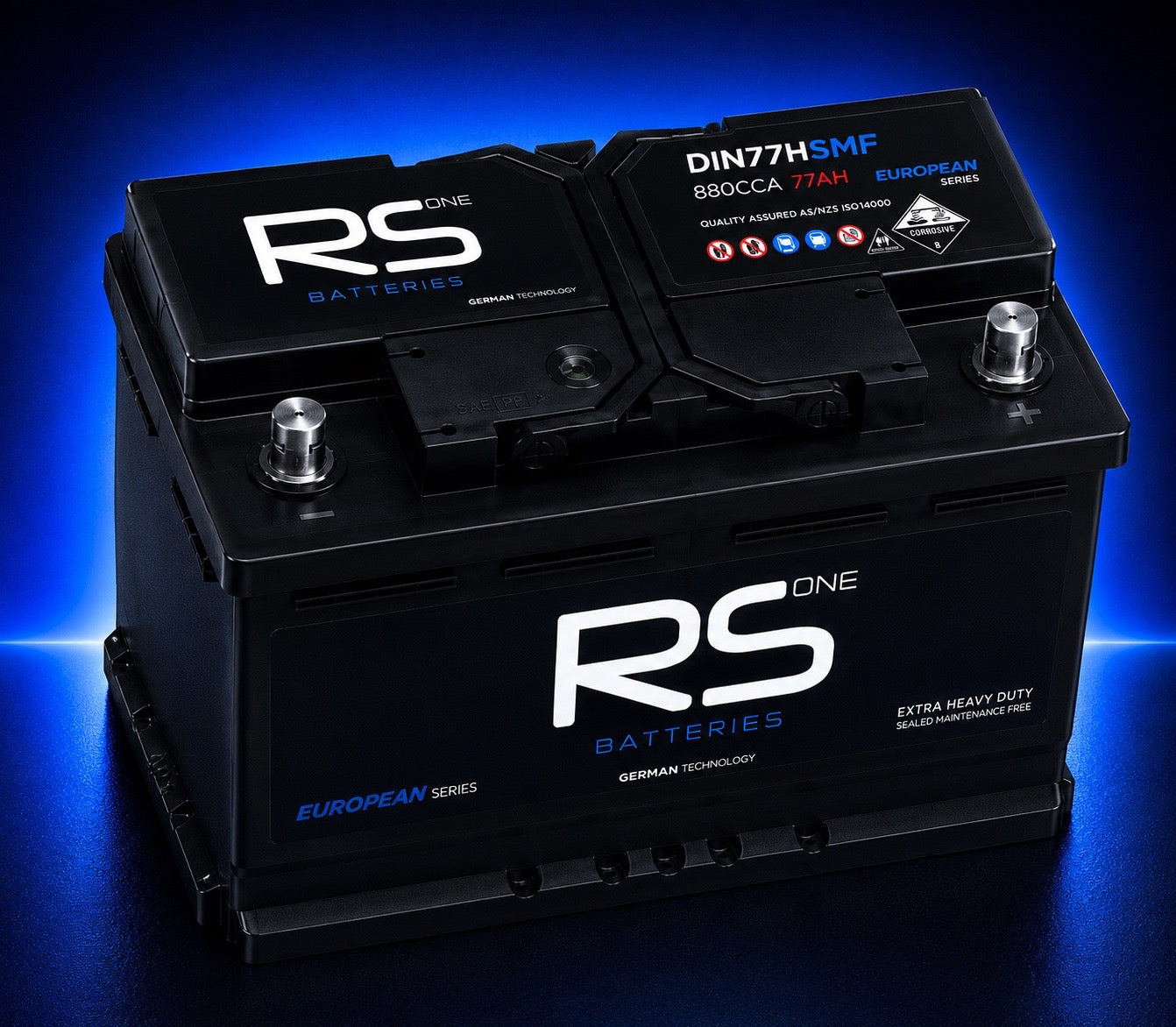 RS ONE DIN77H European Series Starting Battery – 880CCA 77Ah SMF