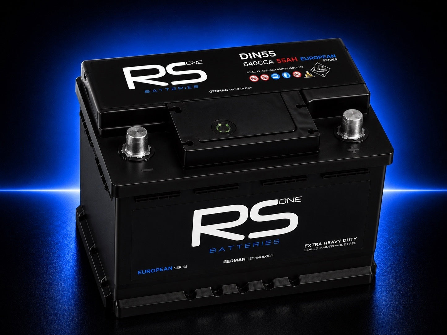 RS ONE DIN55 European Series Starting Battery – 640CCA 55Ah SMF